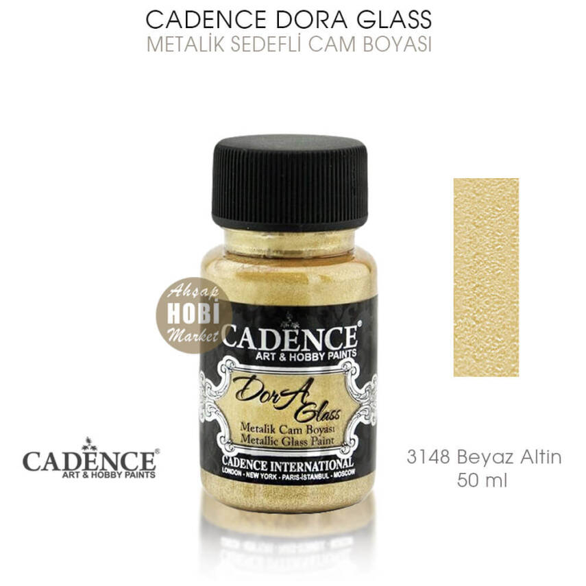Cadence Dora Glass Metalik Cam Boyası 3148 Beyaz Altın 50 ml - 1