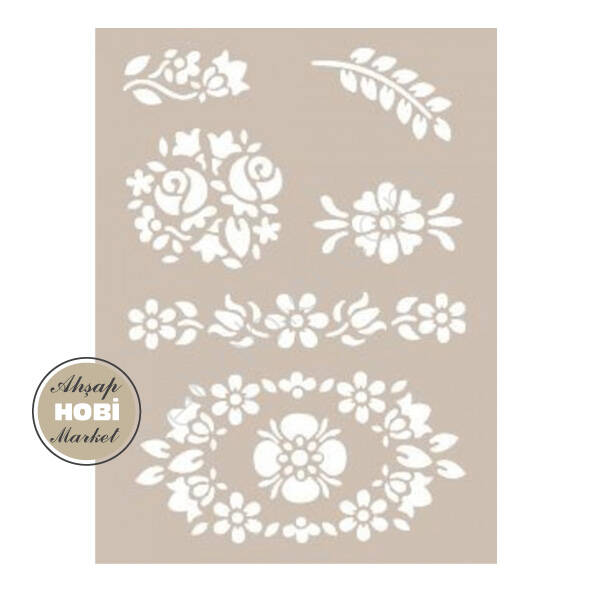 Cadence Karışık Çiçek Desenli Stencil Şablon AS422 - 1