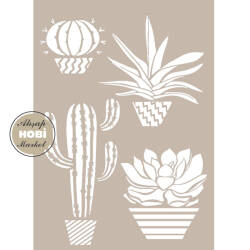 Cadence Karışık Kaktüs Desenli Stencil Şablon AS597 - Cadence