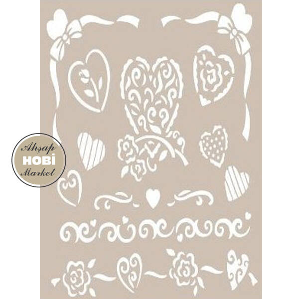 Cadence Karışık Romantik Desenli Stencil Şablon AS424 - 1