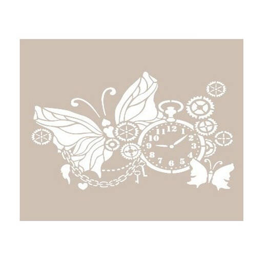 Cadence Kelebek ve Saat Temalı Stencil Şablon AS533 - 1