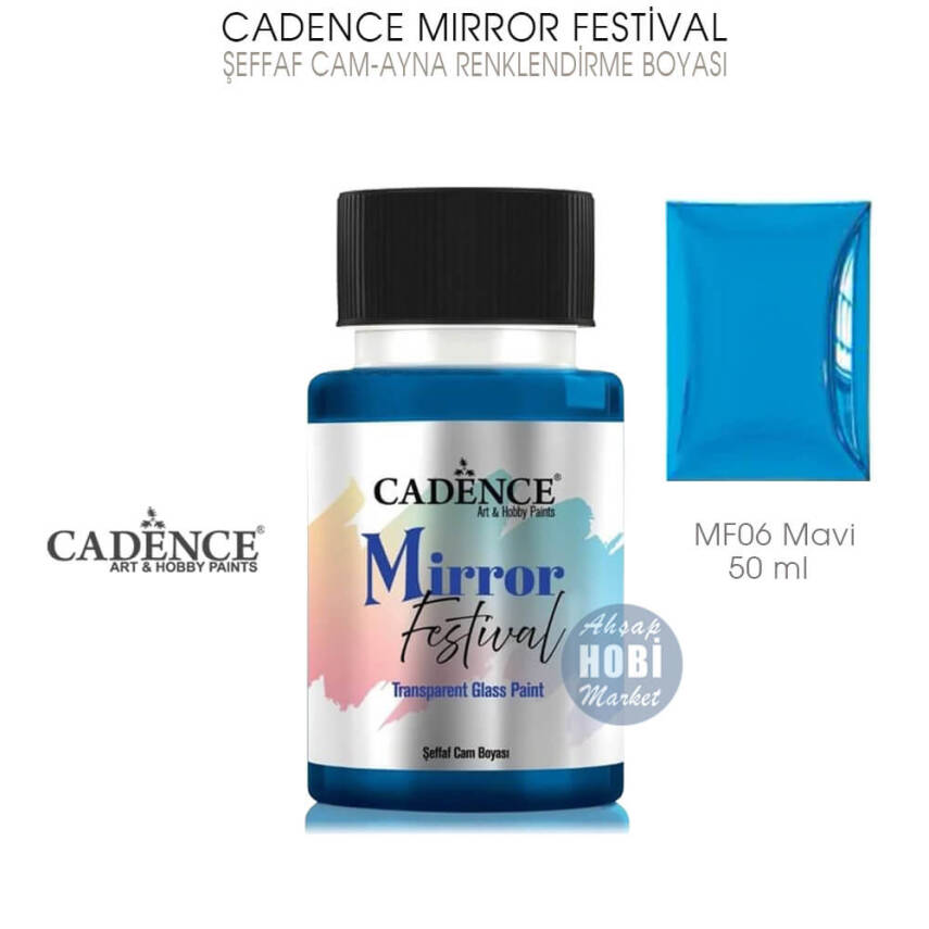 Cadence Mirror Festival Şeffaf Cam ve Ayna Boyası MF06 Mavi 50 ml - 1