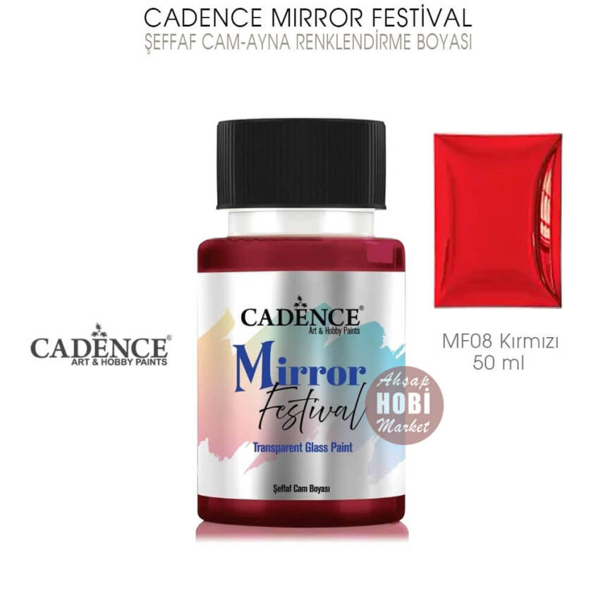 Cadence Mirror Festival Şeffaf Cam ve Ayna Boyası MF08 Kırmızı 50 ml - 1
