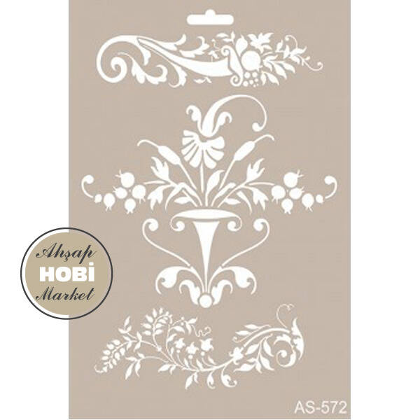 Cadence Nar Çiçeği Desenli Stencil Şablon AS572 - 1