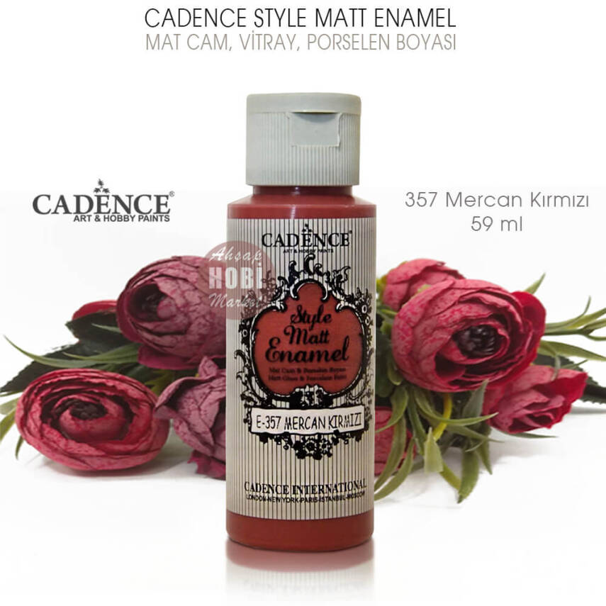 Cadence Style Matt Enamel E-357 Mercan Kırmızı Cam Porselen Boyası 59 ml - 2