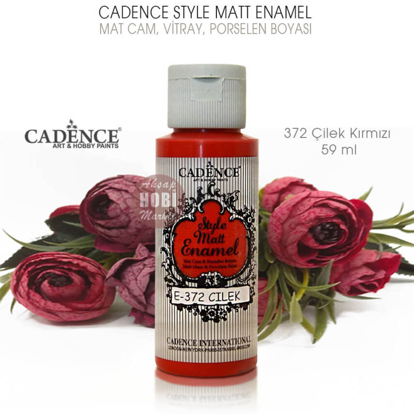 Cadence Style Matt Enamel E-372 Çilek Kırmızı Cam Porselen Boyası 59 ml - 2