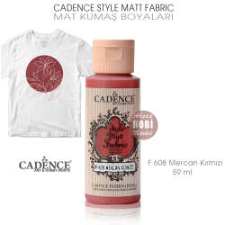 Cadence Style Matt Fabric F-608 Mercan Kırmızı Mat Kumaş Boyası 59 ml - Cadence