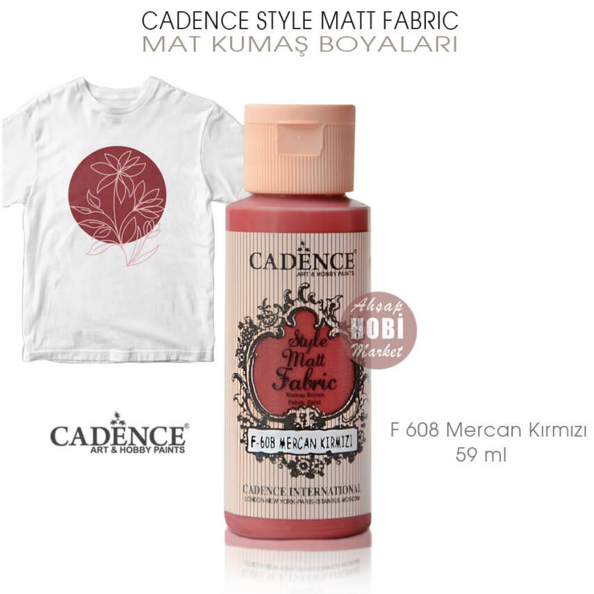 Cadence Style Matt Fabric F-608 Mercan Kırmızı Mat Kumaş Boyası 59 ml - 1