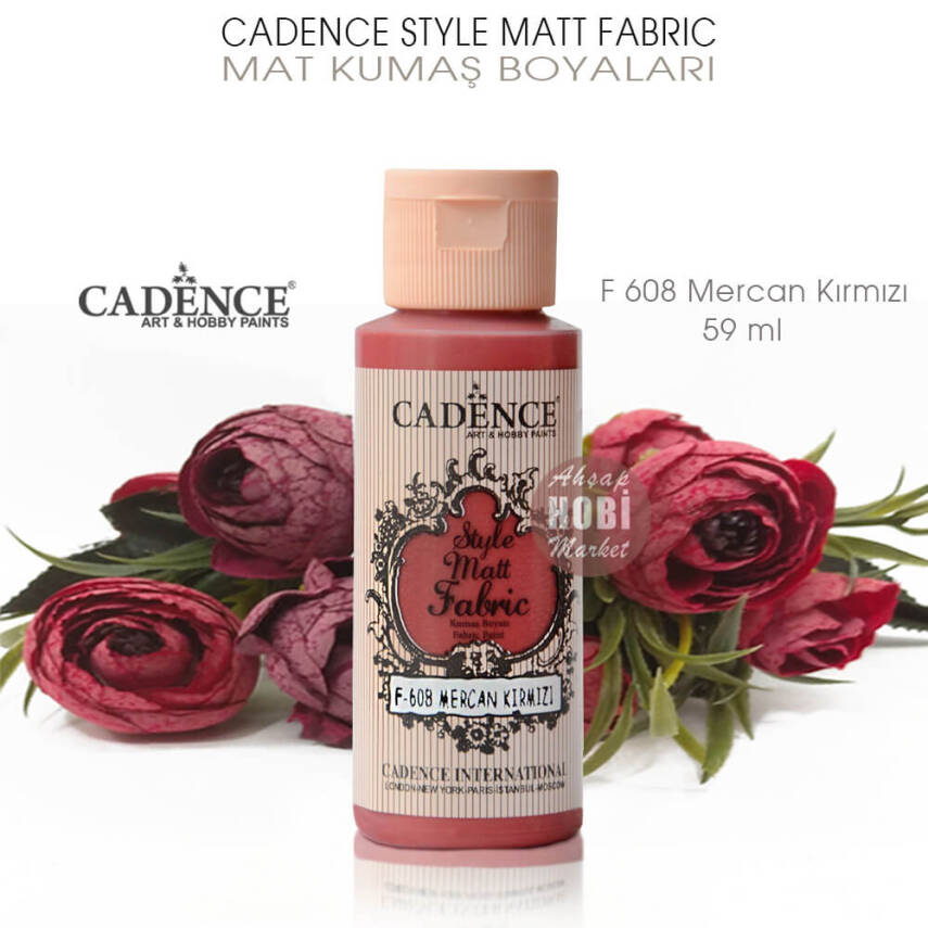 Cadence Style Matt Fabric F-608 Mercan Kırmızı Mat Kumaş Boyası 59 ml - 2
