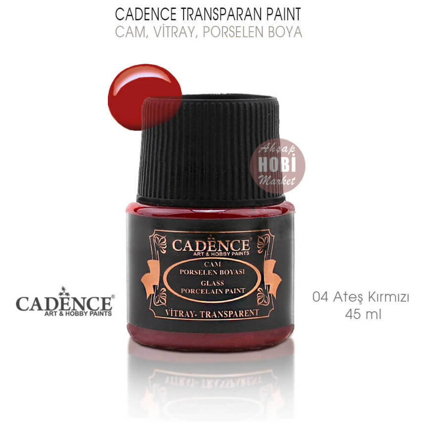 Cadence Transparan Cam Vitray Porselen Boyası 04 Ateş Kırmızı 45 ml - 1