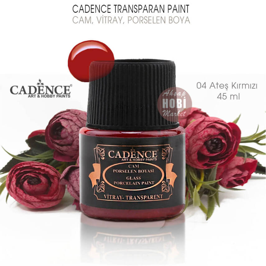Cadence Transparan Cam Vitray Porselen Boyası 04 Ateş Kırmızı 45 ml - 2