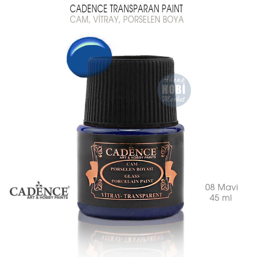 Cadence Transparan Cam Vitray Porselen Boyası 08 Mavi 45 ml - 1