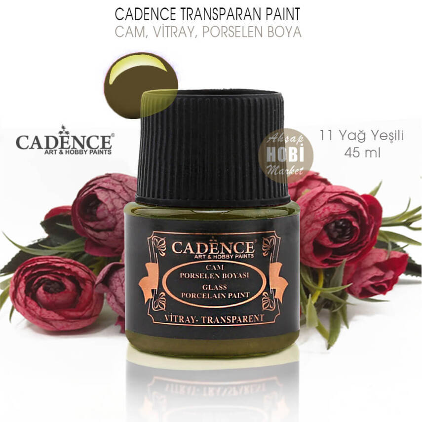 Cadence Transparan Cam Vitray Porselen Boyası 11 Yağ Yeşili 45 ml - 2