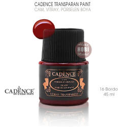 Cadence Transparan Cam Vitray Porselen Boyası 16 Bordo 45 ml - Cadence