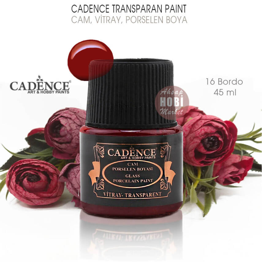 Cadence Transparan Cam Vitray Porselen Boyası 16 Bordo 45 ml - 2