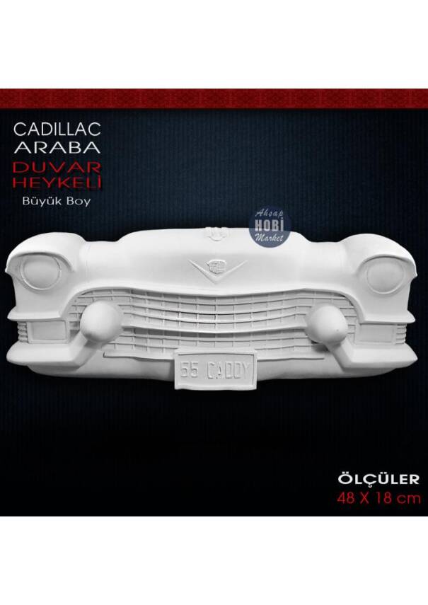 Cadillac Caddy Araba Duvar Heykeli (48x18 cm) Ham Polyester - 1