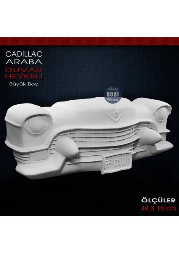 Cadillac Caddy Araba Duvar Heykeli (48x18 cm) Ham Polyester - 2