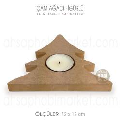 Çam Ağacı Figürlü Tealight Mumluk (12x12 cm) Ham Ahşap - Tual Hobi Craft İst (1)