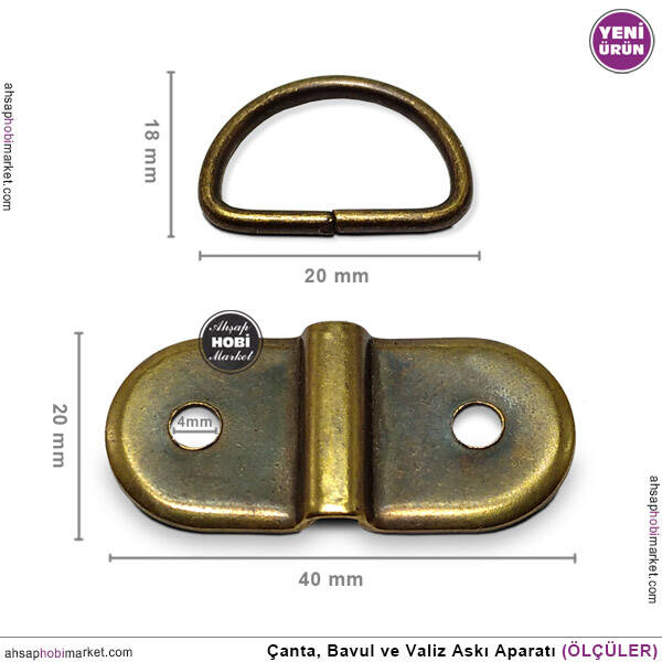 Çanta ve Bavul Askı Halka Aparatı Antik (40x20 mm) - 3