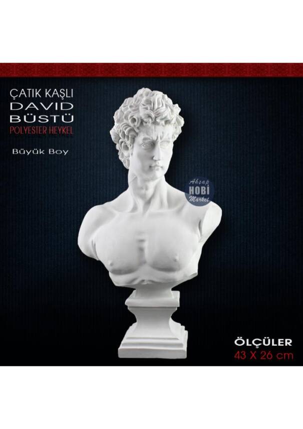 Çatık Kaşlı David Büst Heykeli (43x26 cm) Ham Polyester - 1