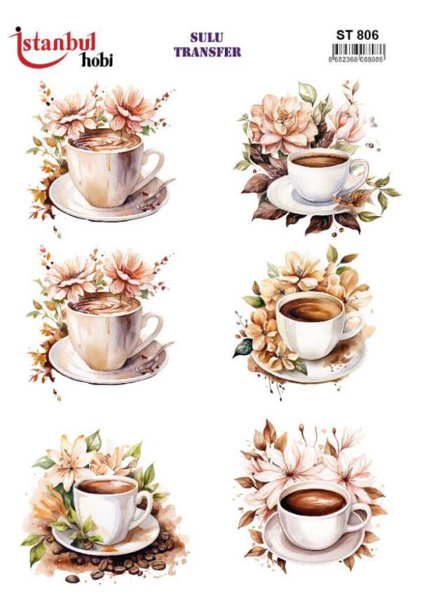 Çay Kahve Desenli Sulu Transfer Kağıdı STI-806 - 1