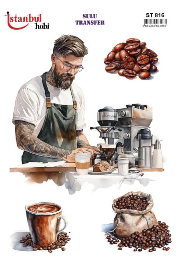 Çay Kahve Desenli Sulu Transfer Kağıdı STI-816 - 1