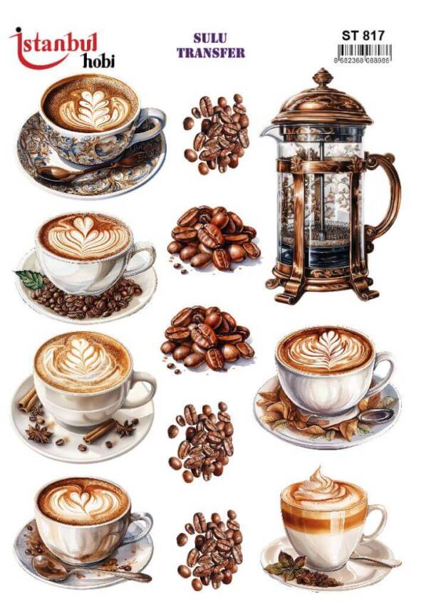 Çay Kahve Desenli Sulu Transfer Kağıdı STI-817 - 1