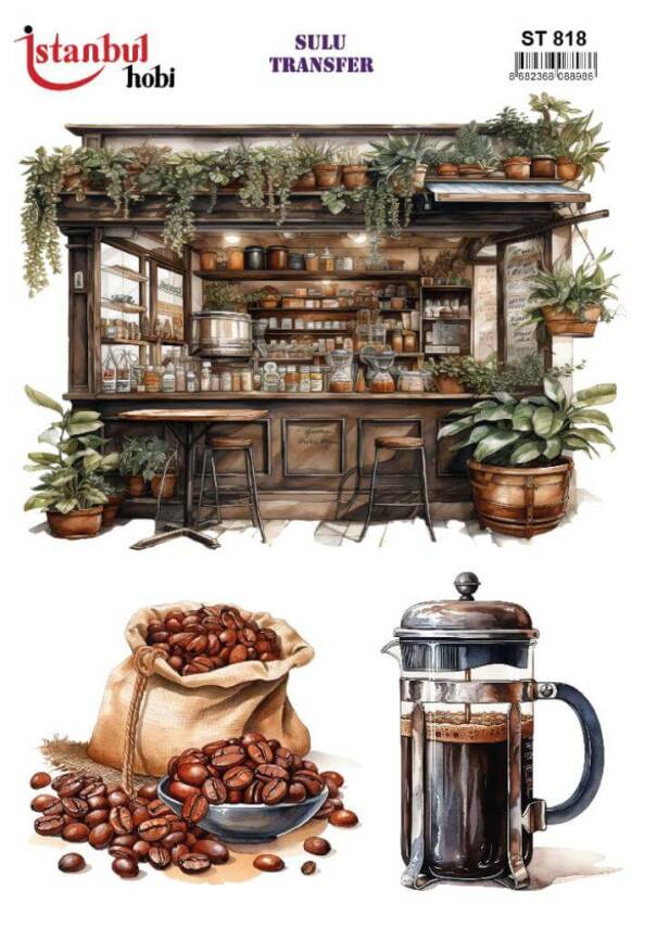 Çay Kahve Desenli Sulu Transfer Kağıdı STI-818 - 1