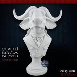 Ceketli Boğa Büstü Heykeli (32x22 cm) Ham Polyester - Tual Hobi Sanat
