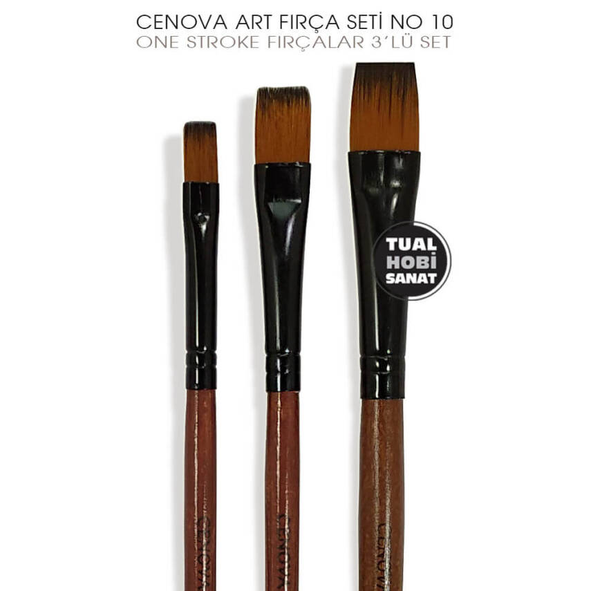 Cenova Art No:10 One Stroke Düz Kesik Profesyonel Fırça Seti 3 Parça - 3