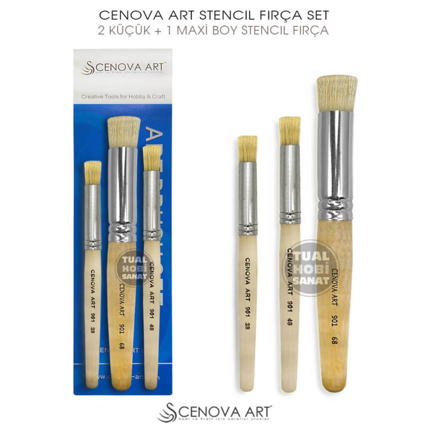 Cenova Art Stencil Şablon Fırça Seti (3 Parça) - 1
