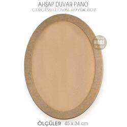 Çerçeveli Oval Duvar Pano Büyük Boy (45x34 cm) Ham Ahşap - Tual Hobi Craft İst