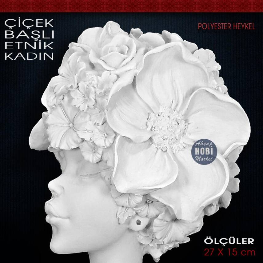 Çiçek Başlı Etnik Kadın Biblo (27x15 cm) Ham Polyester - 2