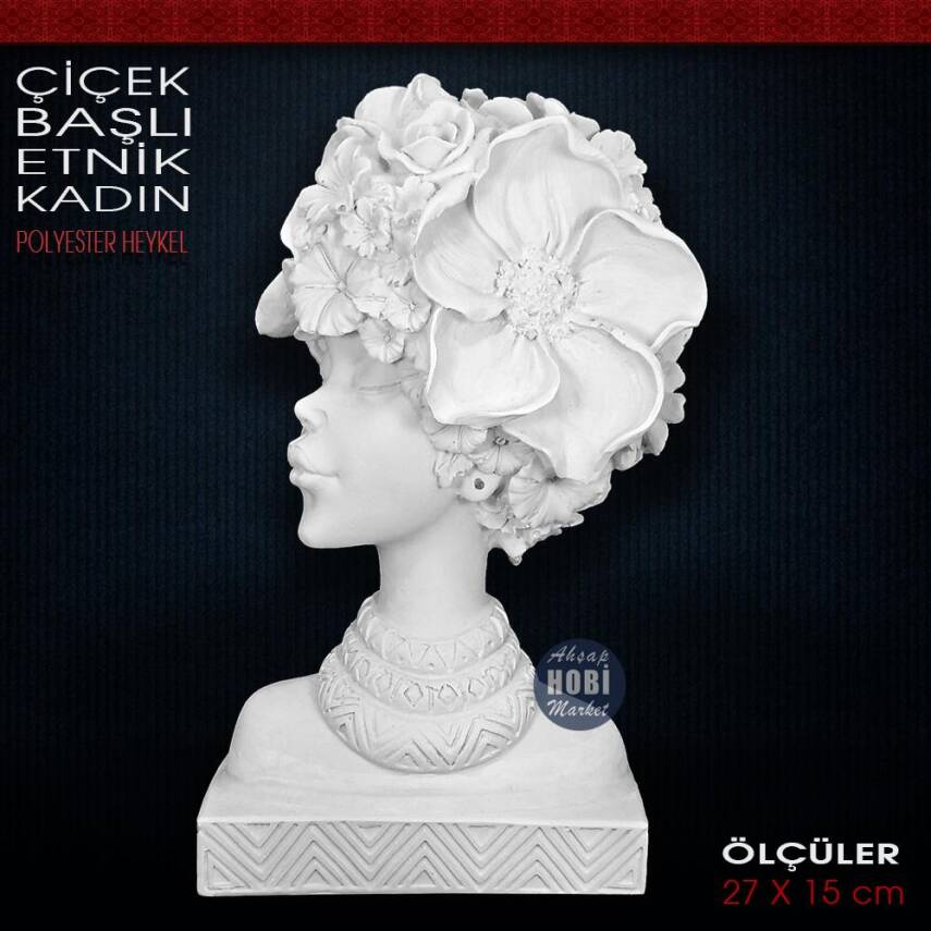 Çiçek Başlı Etnik Kadın Biblo (27x15 cm) Ham Polyester - 1