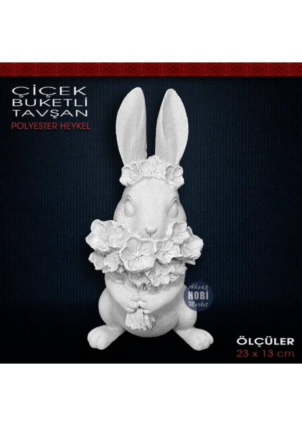 Çiçek Buketli Tavşan Biblo (23x13 cm) Ham Polyester - 1