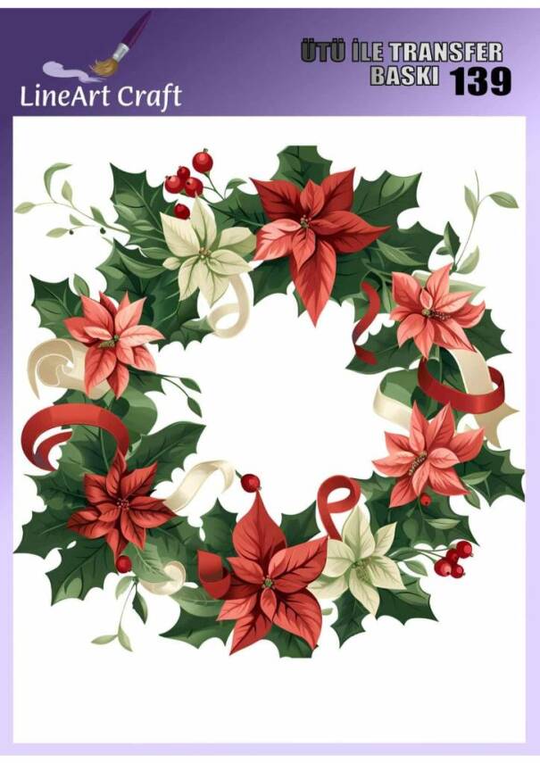 Çiçek Çelenk Desenli Kumaş Transfer Kağıdı LNT-K139 (20x20 cm) - 1