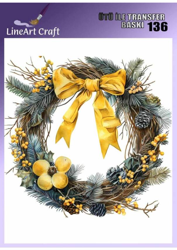 Çiçek Çelenk Kozalak Desenli Kumaş Transfer Kağıdı LNT-K136 (20x20 cm) - 1