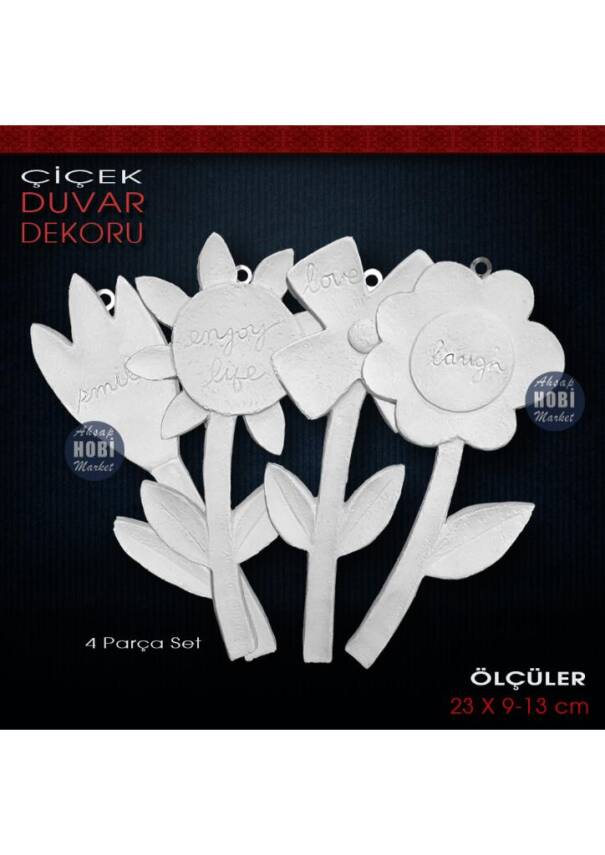 Çiçek Duvar Dekorları Seti (4 Parça) Ham Polyester - 2