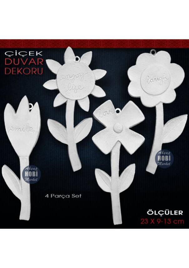 Çiçek Duvar Dekorları Seti (4 Parça) Ham Polyester - 1