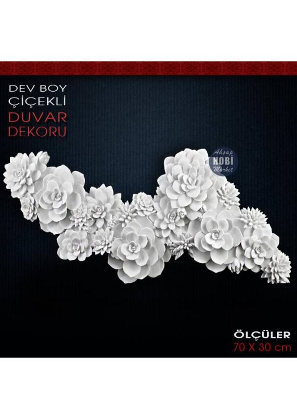Çiçek Duvar Dekoru Dev Boy (70x30 cm) Ham Polyester - 1