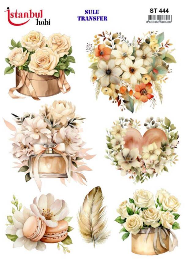 Çiçek Gül Desenli Sulu Transfer Kağıdı STI-444 - 1