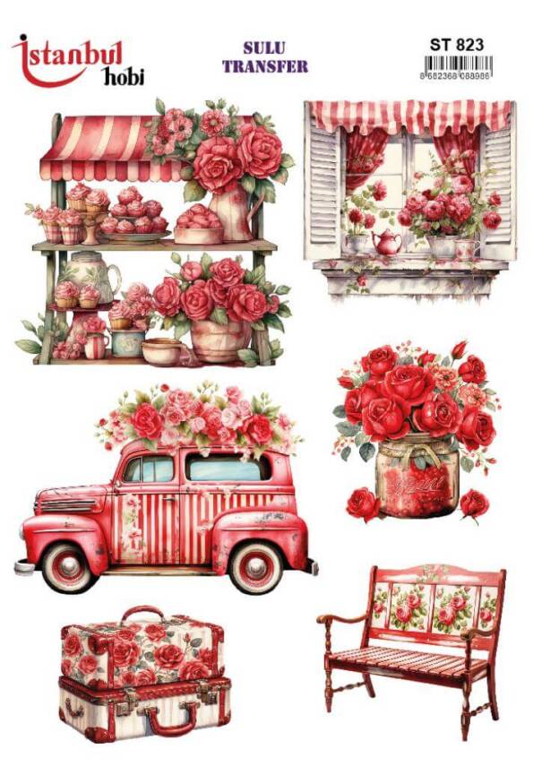 Çiçek Gül Desenli Sulu Transfer Kağıdı STI-823 - 1