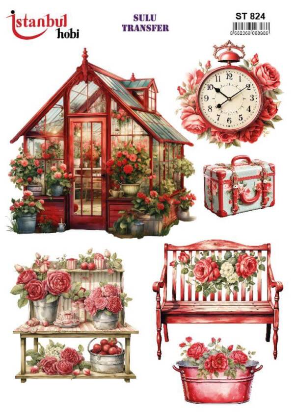 Çiçek Gül Desenli Sulu Transfer Kağıdı STI-825 - 1