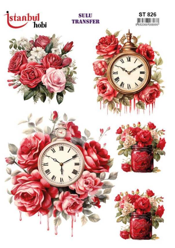 Çiçek Gül Desenli Sulu Transfer Kağıdı STI 826 - 1