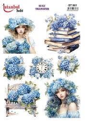 Çiçek Kadın Desenli Sulu Transfer Kağıdı STI-861 - Tual Hobi Craft İst