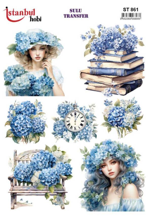 Çiçek Kadın Desenli Sulu Transfer Kağıdı STI-861 - 1
