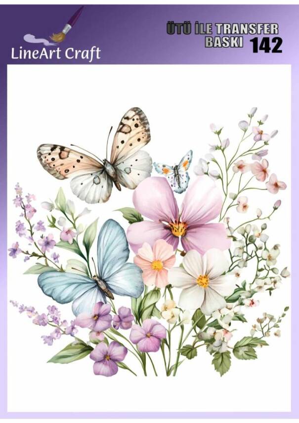 Çiçek Kelebek Desenli Kumaş Transfer Kağıdı LNT-K142 (20x20 cm) - 1