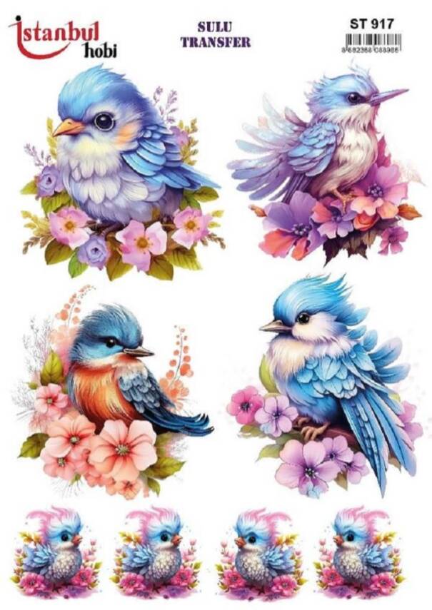 Çiçek Kuş Desenli Sulu Transfer Kağıdı STI-917 - 1