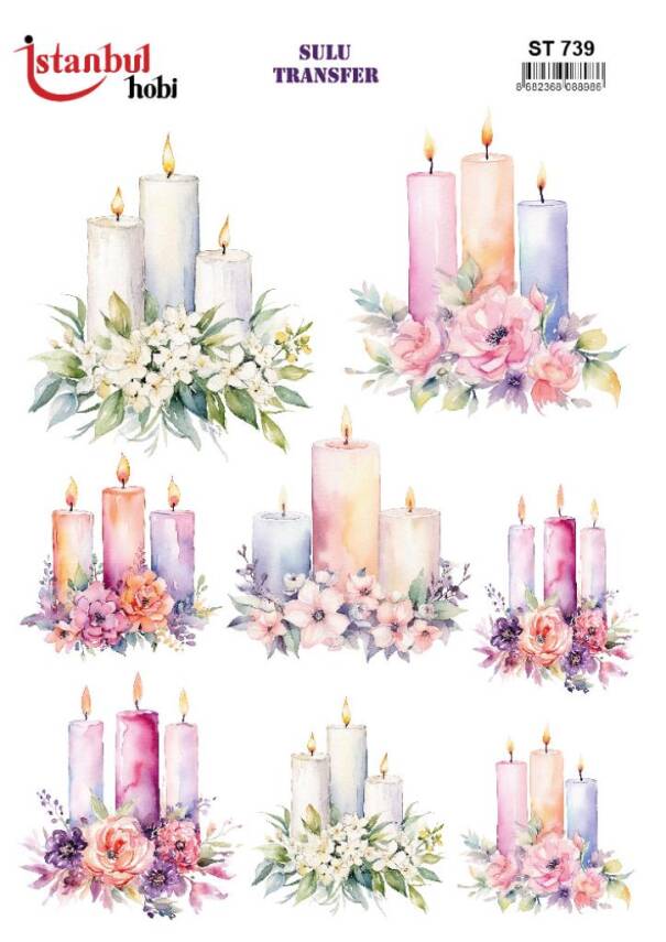 Çiçek Mum Desenli Sulu Transfer Kağıdı STI-739 - 1