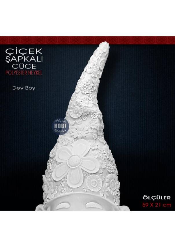 Çiçek Şapkalı Dev Cüce Heykeli (59x21 cm) Ham Polyester - 2